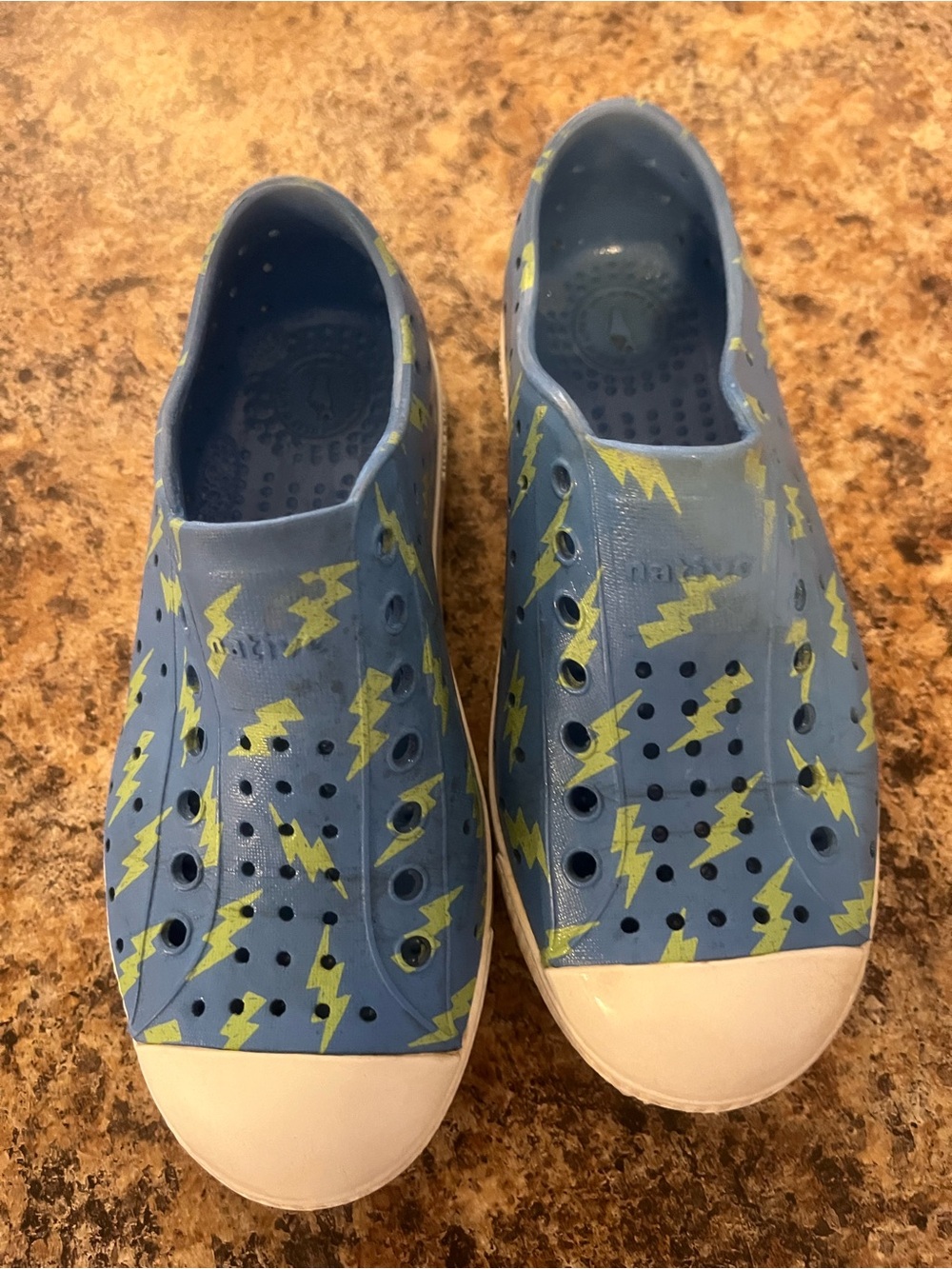 Native Kids Blue Shoes with Yellow Lightning Print